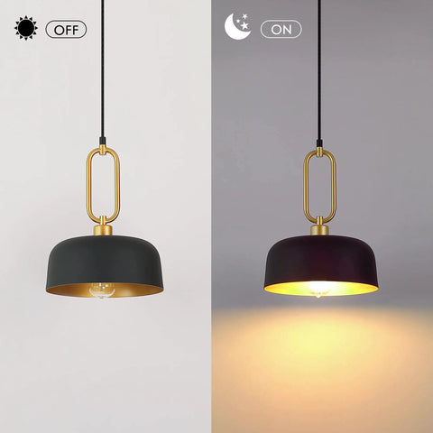 Industrial Pendant Lights 2 Pack Black Farmhouse Ceiling Fixtures Vintage Hanging Lights For Kitchen Island Hallway Dining Room Adjustable Height Durable Metal Dome Shade in daylight and lit at night