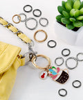 27 Piece Round Carabiner Clips Kit With Zinc Alloy Hooks For Keychains Bags Purses And DIY Projects Includes 3 Colors In 5 Sizes Go To Clips For Everyday Use. silver, gold, black round clips on bag and keychain