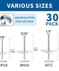 Heavy Duty Hollow Wall Anchors Kit For Drywall And Ceiling With Toggle Bolts And Wing Nuts 30 Piece DIY, various sizes shown