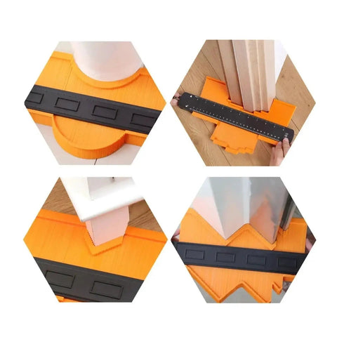 Digital Caliper, Contour Gauge Copy Tool with Lock 6/10 Inch capturing detailed profile measurements on wood surfaces.