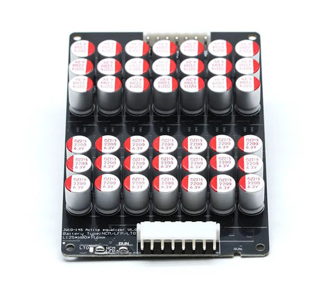 High Output 5A Active Battery Equalizer Balance Board For 10S To 14S Series Cells, showing capacitor layout, 1.8V-4.5V range.