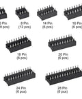 DIP IC Socket Adapter Kit With 6 8 14 16 18 20 24 28 Pin Sockets Solder Type Connector Set for prototyping projects.