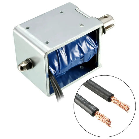 DC 12V 60N Push Pull Linear Solenoid Electromagnet With Open Frame Design 10mm Stroke Low Power Consumption Rapid Return Minimal Heat Ideal For DIYers, Prototyping, And Small Automation Tasks, open-frame metal body with wires