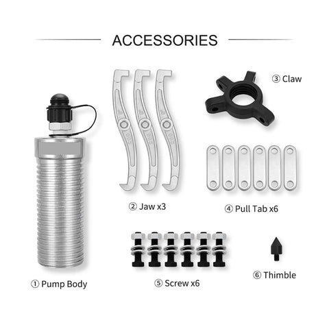 Top Rated Heavy Duty 5 Ton Split Unit Hydraulic Gear Puller Wheel Bearing Remover accessories include pump body, jaws, and screws.