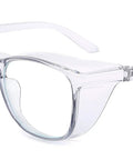 All Day Comfort Anti Fog Safety Glasses With Blue Light Blocking Lenses And UV Protection, clear blue tint frames, side view.
