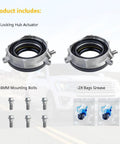 Hella Tough 4wd Auto Locking Hub Actuator Pair with 2 actuators, 6 bolts, and grease bags for easy installation.