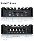 Heavy Duty Firewall Mini PC Router Harnessing Intel J6412 with rich I/O ports, including USB and six 2.5GbE ports.