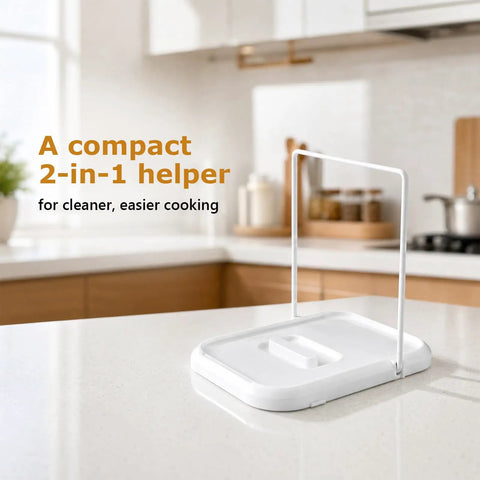 Say Goodbye To Soggy Counters With This Foldable Pot Lid Holder And Spoon Rest Durable Slow Cooker Stand Non Slip Design on kitchen countertop.