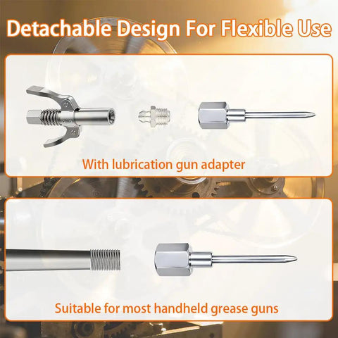 7 Piece Grease Gun Needle Tip And Nozzle Accessory Kit showing adapter and needle tips for precision car repair.