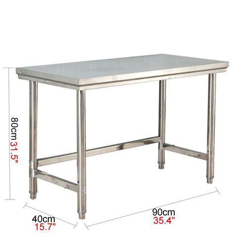 Rock Solid 304 Stainless Steel Work Table With Adjustable Height Removable Top Reinforced Legs Heavy Duty Commercial Kitchen Prep Station, 90cm x 40cm.