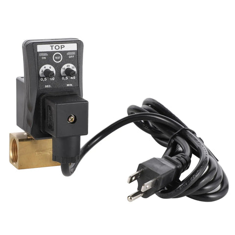 110V Automatic Timed Water Tank Drain Valve with brass port and US plug for air compressor use.