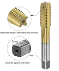 Metric M18x2.5 HSS titanium plated tap with straight flute design, universal square end shank; pro grade for metalworking.