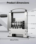 Knockout Automatic Wire Stripper Machine With Six Adjustable Channels And Five Sharp Blades dimensions with labeled parts and alloy casing.