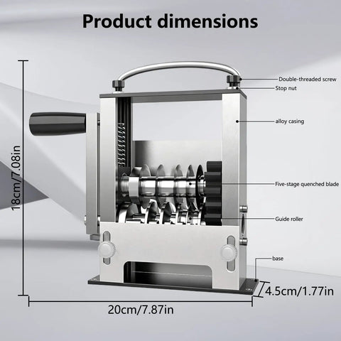 Knockout Automatic Wire Stripper Machine With Six Adjustable Channels And Five Sharp Blades dimensions with labeled parts and alloy casing.