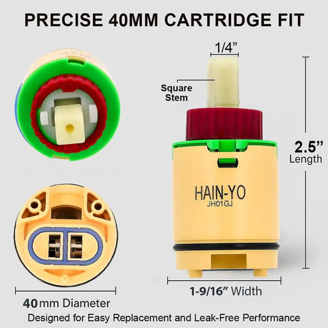 HK40 Single Lever Faucet Cartridge For Tub And Shower And Valve Replacement with dimensions and parts labeled