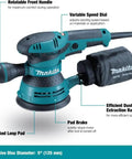 5 Inch Random Orbital Sander With 3.0 Amp Motor, Variable Speed From 4,000 To 12,000 OPM, Ergonomic Rubberized Palm Grip displayed