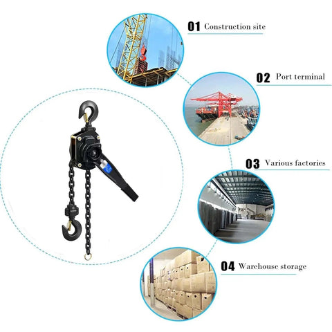 Heavy Duty Manual Lever Chain Hoist, One Ton Pulling Power With Five Foot Tough As Nails Steel Chain And Dual Locking Hooks For Garage Warehouse Auto Body Work