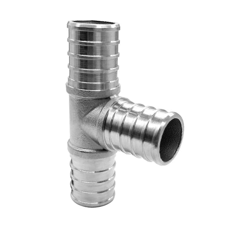 Three Quarter Inch Stainless Steel PEX Tee Crimp Fitting Pack Of Three For PEX B Tubing, rust resistant, heavy duty plumbing tee connector
