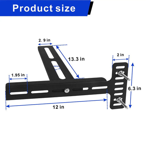 Heavy Duty Universal Headboard Bracket Kit for Adjustable Beds Featuring Hella Flexible Height Adjustment Easy Hookup and Bulletproof Mounting for Twin Queen King Platform Frame Beds with dimensions.