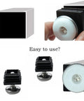 Eight Pack Adjustable Swivel Furniture Levelers With Metal And Plastic Screw Base M8x20mm Thread Anti Wobble Foot Pads displayed with usage examples.
