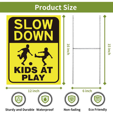 Two Pack Kids At Play Signs For Street With Metal Stakes Double Sided 16 By 12 Inch Children At Play Safety Signs Size Chart