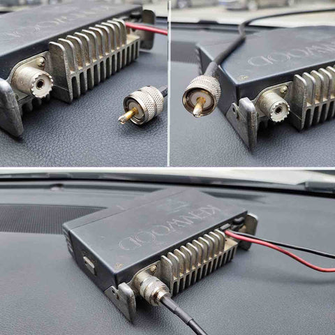 Close-up of PL-259 connector and RG58 cable for Mag Mount Dual Band Vehicle Antenna For VHF UHF Ham Radio 2m 70cm