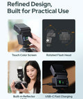 iT32 TTL Camera Flash With X5S Wireless Trigger for Sony with touch color screen, rotated flash head, and built-in reflector