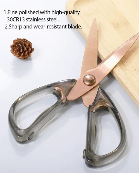All Purpose Kitchen Scissors And Shears For Meat And Poultry, Stainless Steel With Acrylic Handle, Comfort Grip, Heavy Duty Utility Kitchen Scissors For Everyday Cooking And Prep Work, 3.7in blades, rose-gold