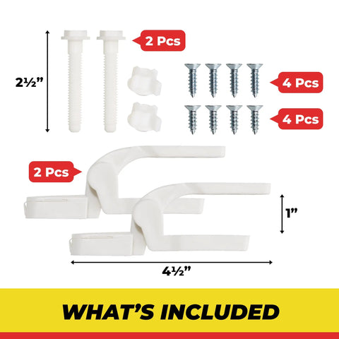 White Plastic Toilet Seat Hinge Replacement with Bolts and Nuts Durable Construction Easy Install for a No Fuss Upgrade Kit Contents
