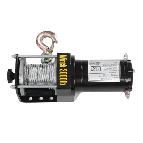 Heavy Duty 3000lb Electric Winch Kit With Steel Cable And Remote For Atv Utv Off Road Adventure Super Strong Copper Core Motor terminal gear puller side view.