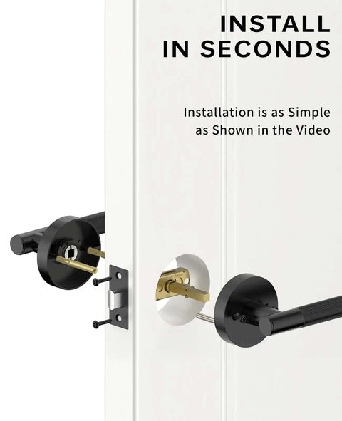 Installation of One Pack Keyless Passage Door Handle Lever, heavy-duty black, for bedroom or bathroom, on left or right-sided doors