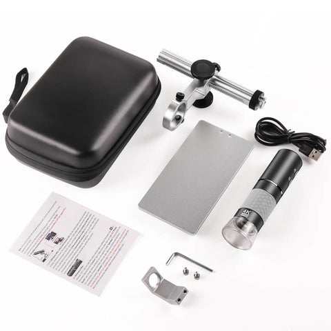 4K Digital Microscope With Metal Pro Stand, 3840x2160 Resolution USB Scope, 50X To 1000X Magnification, Compatible With iPhone Android Tablets Mac Windows Linux Chrome, Crystal Clear Views For Pro Detail Junkies. kit with metal stand, USB cable, case
