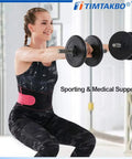 Slip On This Breathable Lumbar Support Belt To Lock Firm Compression And Fast Lower Back Pain Relief While Quieting Sciatica Kinks So You Can Crush Your Daily Grind Without Skipping Steps, woman lifting weights, wearing black and pink support belt.