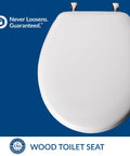 Edgewater Round Toilet Seat With Chrome Hinges Never Wobbles Thanks To STA TITE Fastening System Easy Wrench Install And Durable Enameled Wood White Finish