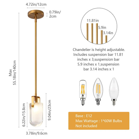 Gold Pendant Light Fixture Modern Mini Crystal Chandeliers Pendant Lighting For Kitchen Island And Dining Room Lit Ambient Glow 1 Light Pendant Fixture For Bedroom Accent And Modern Home Decor Vibe, showing size and specifications.