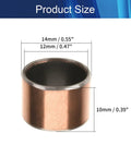 Heavy Duty Rock Solid Sleeve Bearing 12mm Bore 14mm OD 10mm Length Precision Oilless Bushing dimensions displayed