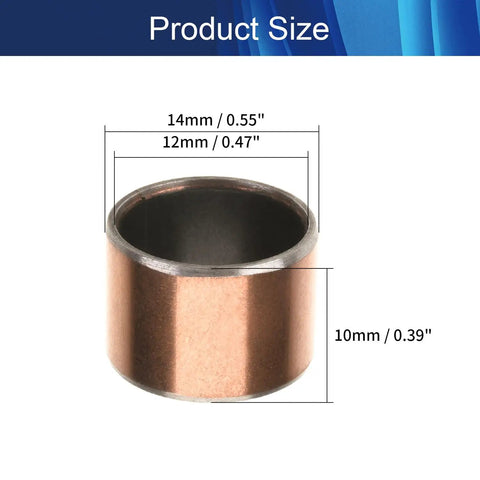 Heavy Duty Rock Solid Sleeve Bearing 12mm Bore 14mm OD 10mm Length Precision Oilless Bushing dimensions displayed