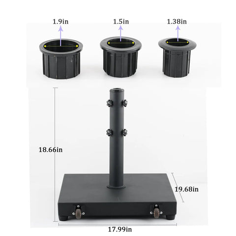 45lbs Beefy Heavy Duty Outdoor Umbrella Base For 1.2 To 2.2 Inch Poles with adapters, Steel Square Weighted Stand