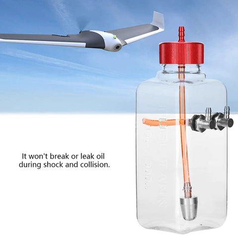 Transparent RC Gas Fuel Tank 300ml For 15 26cc Aircraft, Leakproof High Strength RC Plane Fuel Replacement Part, with aircraft in background