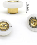 Four Pack Stainless Steel Shower Door Rollers With Screws White Finish 19mm Diameter 5mm Thick Replaces Worn Wheels In Most Shower Enclosures And Steam Cabins, showing detailed roller dimensions.