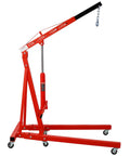 Heavy Duty Two Ton Folding Engine Hoist And Cherry Picker Shop Crane with red steel construction, compact for garage use.