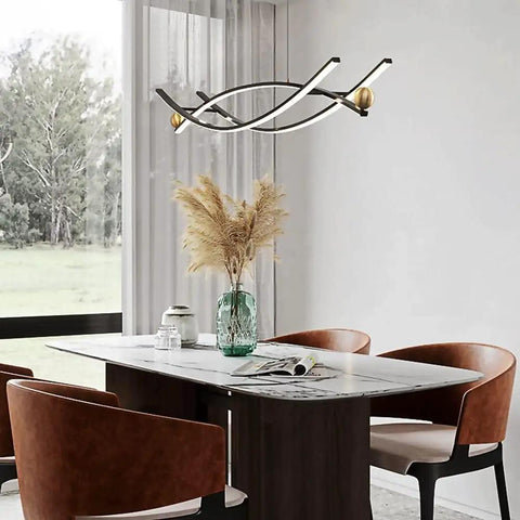 Dope Black Brass Long Strip Suspension Lamp With Adjustable Cable Up To One Point Five Meters over dining table