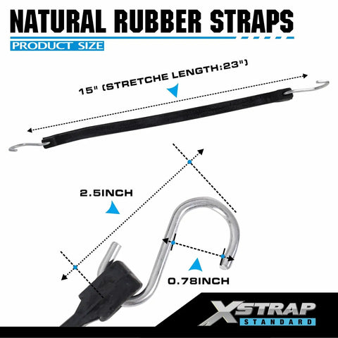 20 Pack 15 Inch Adjustable Rubber Tarp Straps With EPDM Bungee Cords And Crimped S Hooks For Heavy Duty Outdoor Use, product size detail