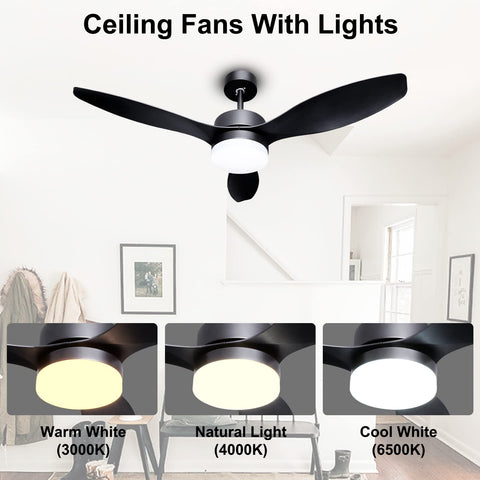 52 Inch Ceiling Fan With Remote And Light For Indoors Or Outdoors Black Ceiling Fan Light For Patio Kitchen Bedroom Energy Saving