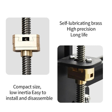 Smooth Ride For Your 3D Printer With This Solid Half PC Coupler Designed Specifically For Ender 3 And Cr10 Models Featuring A 18mm Shaft Fitment Paired With That Essential Oldham Style T8x8mm Nut To Keep Your Prints Rocking Steady Without Wobble Or, brass coupler on T8 lead screw