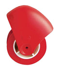 Close-up of red pastry wheel with guard for pie crust