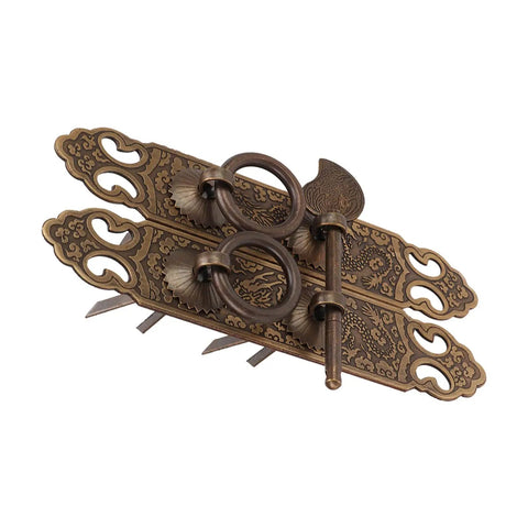 Brass Cabinet Faceplate With Lucky Pattern And Vertical Straight Handle Dope Vintage Oriental Door Pull Plate In Antique Bronze Finish
