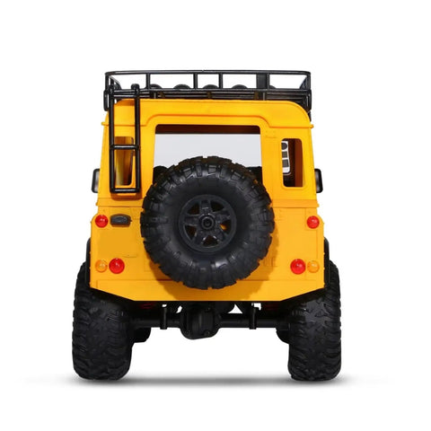 Premium Quality Heavy Duty Metal Roof Rack And Luggage Tray Kit For Twelfth Scale RC Whips With Integrated Cab Light Upgrade Dope Ride Mod Smooth Grip Add On Compatible Mn D90 D99s on yellow RC vehicle rear view