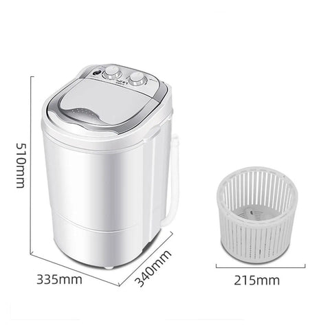 Portable Mini Washing Machine Single Tub Two Kg Capacity Perfect For College Dorms And Small Apartments Featuring Easy Timer Setup For Smooth No Sweat Laundry Days On The Go with dimensions.