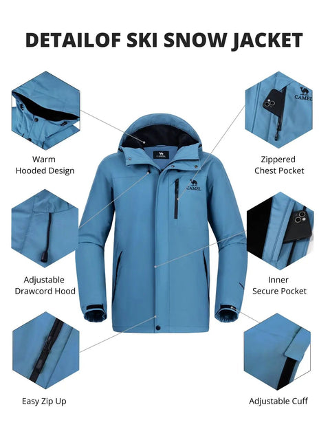 Men's Winter Ski Jacket Waterproof Snow Coat With Windproof Hood And Warm Fleece Lining For Snowboarding And Outdoor Mountain Adventures